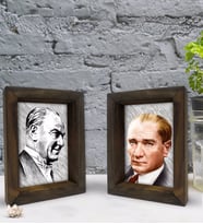 Bk Gift Atatürk Tasarımlı Dekoratif 2'li Doğal Masif Ahşap Çerçeve 15x20cm-15 (Beyaz)