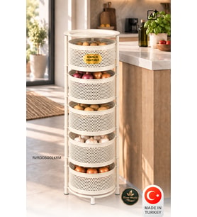 River World Tekerleksiz Rengi Krem Açılabilen 5 Katlı Çok Amaçlı Metal Raf Mutfak, Balkon, Kiler