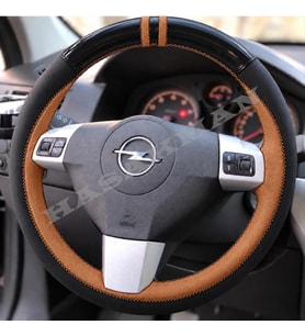 Opel Astra H Dikme Direksiyon Kılıfı Parlak Siyah Taba Detaylı Taba Çift Yüzük ve Dikiş 2004-2014