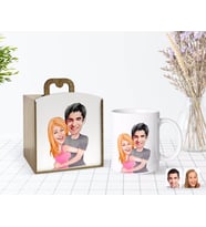 BK Gift Kişiye Özel Ahşap Kutuda Sevgililer Karikatürlü Beyaz Kupa Bardak-86