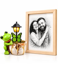 Kişiye Özel Karakalem Fotoğraflı El Yapımı Kurbağa Tasarımlı Masa Lambası