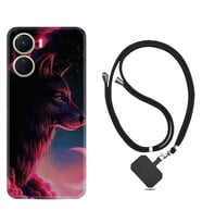Vivo Y16 Kılıf Resimli Boyun Askılı İpli Desenli Silikon Wolf and Moon 1380