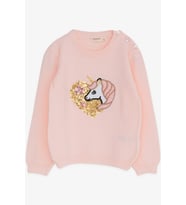 Breeze Kız Çocuk Triko Kazak Pullu Unicorn Baskılı 1.5-5 Yaş, Pudra