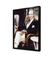 Atatürk Türk Kahvesi ve Sigara İçerken Çerçeveli Cam Tablo