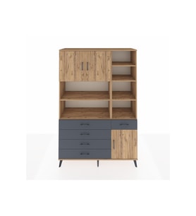 Hyperion Dolap 9 Raflı 5 Çekmeceli 3 Kapaklı 132x44x195 Çam-Çam/Antrasit
