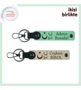 Duyguları Taşıyan Tasarım, Ay Yıldız TC İsim Soyisimli 2’li Hediye Anahtarlık, Açık Yeşil-S Kahve