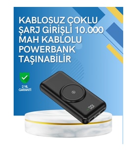 Mey İthalat® iPhone ve Android Uyumlu 10000mAh Powerbank – Hem Kablolu Hem Kablosuz