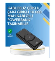 Mey İthalat® iPhone ve Android Uyumlu 10000mAh Powerbank – Hem Kablolu Hem Kablosuz