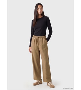 LCWAIKIKI Classic Bej Beli Lastikli Geniş Paça Kadın Pantolon