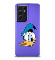 Samsung Galaxy S21 Ultra Soft Premier Kapak Donald Duck-B Tasarımlı Silikon Kılıf - Mor (Şeffaf)