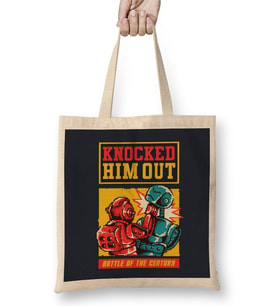 Rockem Sockem Robots Knock Out Pixel Art Bez Çanta Uzun Saplı
