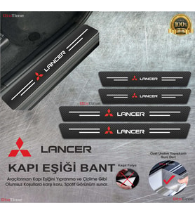Mıtsubıshı Lancer  Logolu Karbon 4  Kapı Eşiği Koruyucu Suni Deri 4'lü Set
