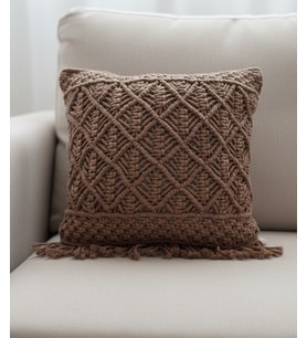 Boho Düğümler El Örmesi Makrome Kırlent Kılıfı - Bohem Dekoratif Yastık - 40x40 cm Toprak Tonu