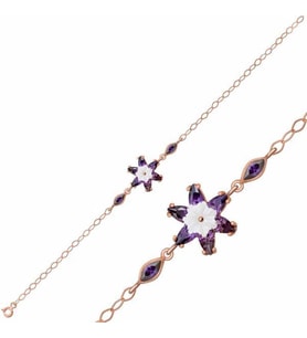Gümüş Rose Mor Lotus Çiçeği Bileklik