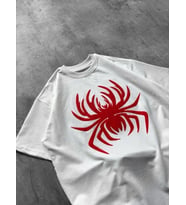 Erkek Örümcek Baskılı Tişört Kısa Kollu Bisiklet Yaka T-Shirt - Beyaz