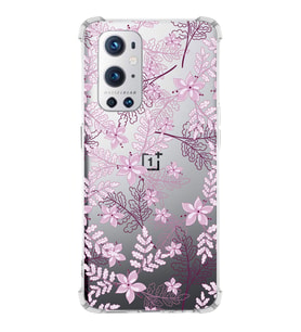 PrintiFy OnePlus 9 Pro Uyumlu Köşe Korumalı Floral Pudra Tasarımlı Şeffaf Silikon Kılıf