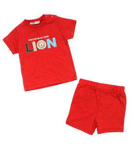 Erkek Bebek Kırmızı Lion Baskılı Şortlu 2'li Takım