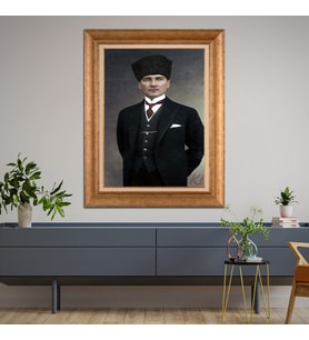 Altın Varaklı Çerçeveli Paspartulu Atatürk Tablo TR0951 (Gold)
