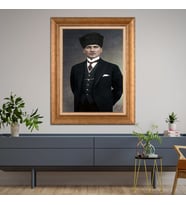 Altın Varaklı Çerçeveli Paspartulu Atatürk Tablo TR0951 (Gold)