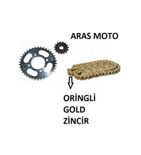 Bajaj Discover 150 F- 150 S Oringli Zincir Dişli Seti Kaliteli (GOLD ZİNCİR) Arasmoto (Renksiz)