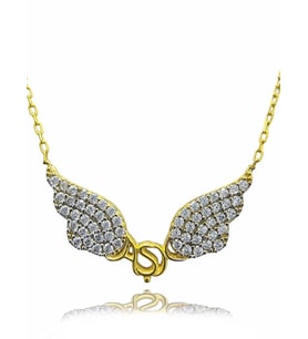Melek kanatları Aşk Gold Kaplama 925 Ayar Zirkon Taşlı Gümüş Kolye (Karışık)