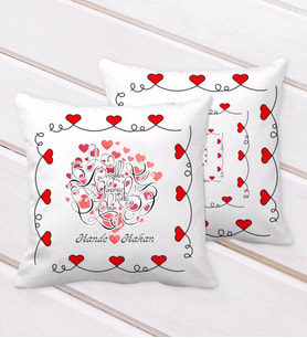BK Gift Kişiye Özel Sevgililer Günü Kurdela Kalp Desenli Dekoratif Kırlent Yastık-1 (Beyaz)