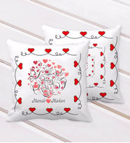 BK Gift Kişiye Özel Sevgililer Günü Kurdela Kalp Desenli Dekoratif Kırlent Yastık-1 (Beyaz)