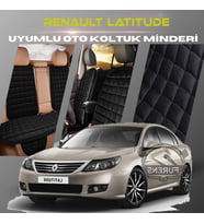 Renault Latitude Siyah Renk Tay Tüyü Cepli & Terletmez Sırtlı Oto Koltuk Minder Seti - Koltuk Koruma Kılıfı (ÖN & ARKA TAM SET)