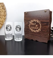 Kişiye Özel Ahşap Hediye Kutusu İçinde İkili Rakı Bardağı Seti