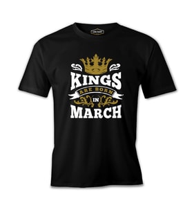 King are Born in March Quote with a Crown Siyah Erkek Tshirt