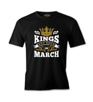 King are Born in March Quote with a Crown Siyah Erkek Tshirt