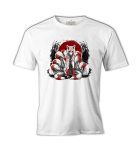 Japon - Kitsune Tilki Beyaz Erkek Tshirt