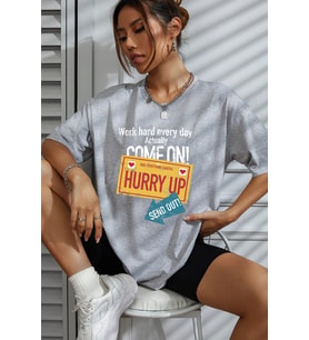 Unisex Hurry Up Tasarım Tshirt (Gri)