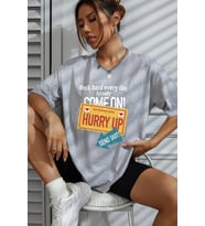 Unisex Hurry Up Tasarım Tshirt (Gri)