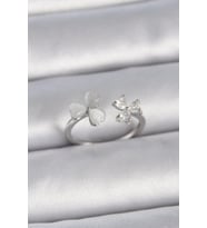 pilelistore Pirinç Gümüş Renk Ayarlanabilir Zirkon Taşlı Beyaz Mineli Kalp Model Kadın Yüzük - TJ-BY