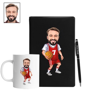 Kişiye Özel Basketbol Tasarımlı Karikatür Siyah Defter Kalem Kupa Seti 98