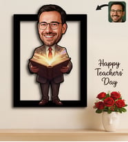 BK Gift Kişiye Özel Erkek Öğretmen Karikatürlü 3D Ahşap Tablo -16, Öğretmene Hediye, Öğretmenler Günü Hediyesi