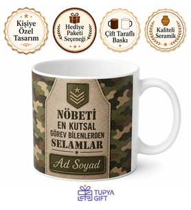 Asker Nöbet Tutan Vatan Sevgisi Kamuflaj Üniforma Baskılı Kupa Bardak Hediye