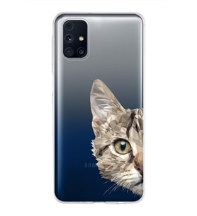 Samsung Galaxy M31s Kapak Catface Tasarımlı Şeffaf Silikon Kılıf