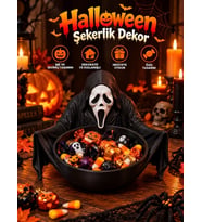 Halloween Cadılar Bayramı Dekoratif Maskeli Korku Figürlü Şekerlik Kase Masa Üstü Dekor