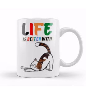Live Is Better With Cat Funny Cat Lover Gifts For   Men Kids Kupa Bardak Porselen