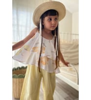 Çiçek Desen Bluz Keten Pantolon Takım Sarı