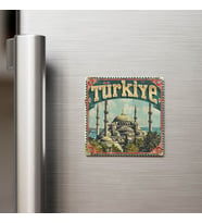 Türkiye Blue Mosque - Posta Pulu Temalı Ülke - Baskılı Buzdolap Magneti Kare - 9x9 cm