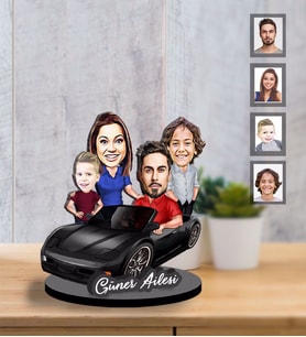 Kişiye Özel Aile Karikatürlü İki Katmanlı Ahşap Biblo  Mod-8