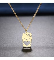 Kişiye Özel 925 Ayar Gümüş Hello Kitty Kalp Kolye (Gold)