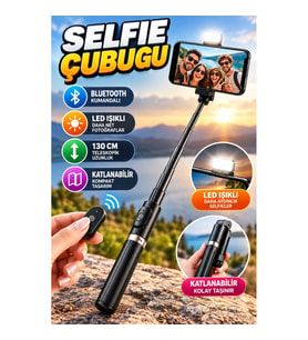 130 cm Teleskopik Selfie Çubuğu – Bluetooth Kumandalı, LED Işıklı ve Katlanabilir