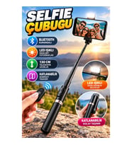 130 cm Teleskopik Selfie Çubuğu – Bluetooth Kumandalı, LED Işıklı ve Katlanabilir