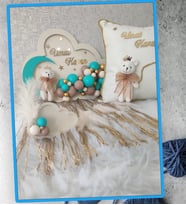 Yeni Doğan 3  Lü Set Erkek Bebek TakıYastığı Ledli Işıklı Pano Ahşap Magnet (AÇIKLAMAYI OKUYUN)