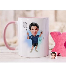 Bk Gift Kişiye Özel Badminton Karikatürlü Pembe Kupa Bardak-1, Sevgiliye Hediye, Arkadaşa Hediye