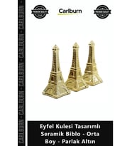 Özel Üretim Dekoratif Lüks Estetik Obje Eyfel Kulesi Tasarımlı Seramik Biblo Orta Boy Parlak Altın